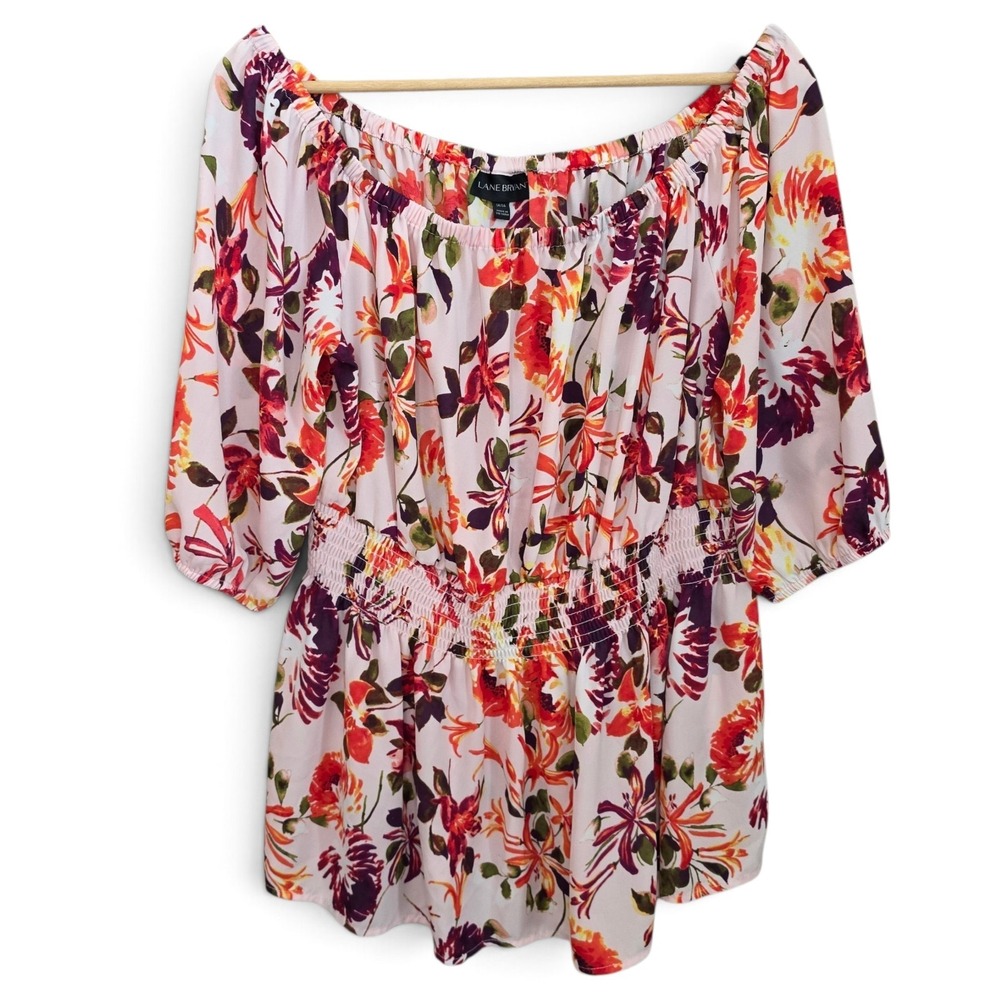 Lane Bryant Top Womens Plus 14/16 Purple Off The Shoulder Blouse Smocked Waist